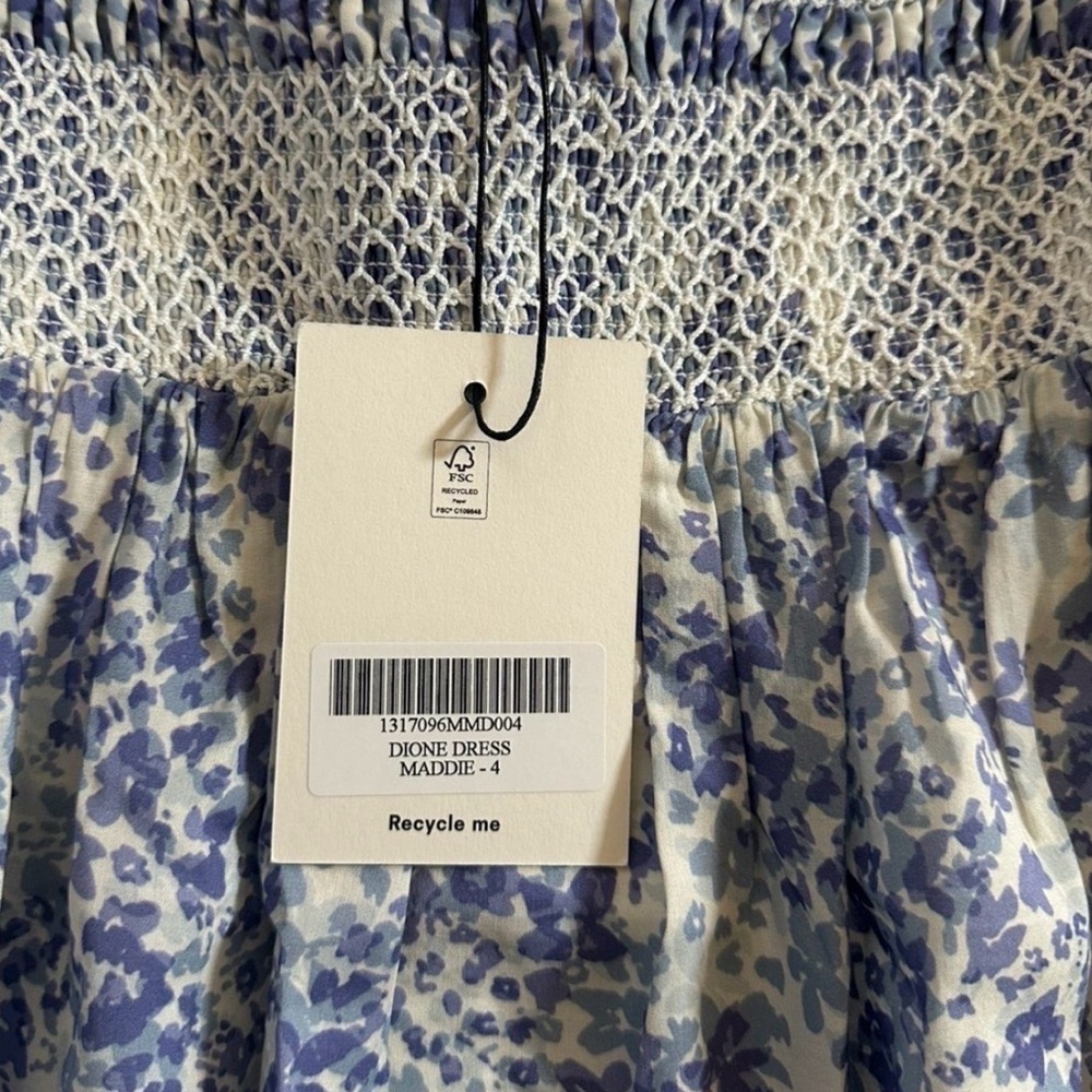 Reformation Dione Maddie Blue Floral Smocked Mini Dress Size 4 NWT - Picture 10 of 12